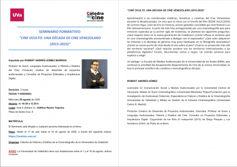 SEMINARIOS AGOSTO 2026 CÁTEDRA DE CINE